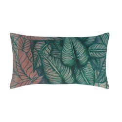 Coussin en lin imprimé feuilles de calathéa