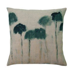 Housse de coussin en lin - imprimé palmier - lin naturel et vert