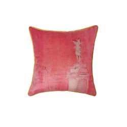 Coussin en lin imprimé Monumento rose