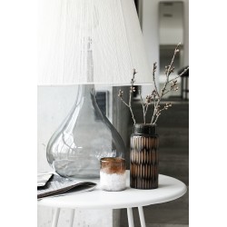 Pied de lampe en verre fumé gris - associé à l'abat-jour Yarn en corde blanche