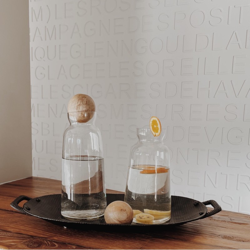 La carafe en verre et bois de manguier Ø 12,5 x h 23,5 cm - Be Home